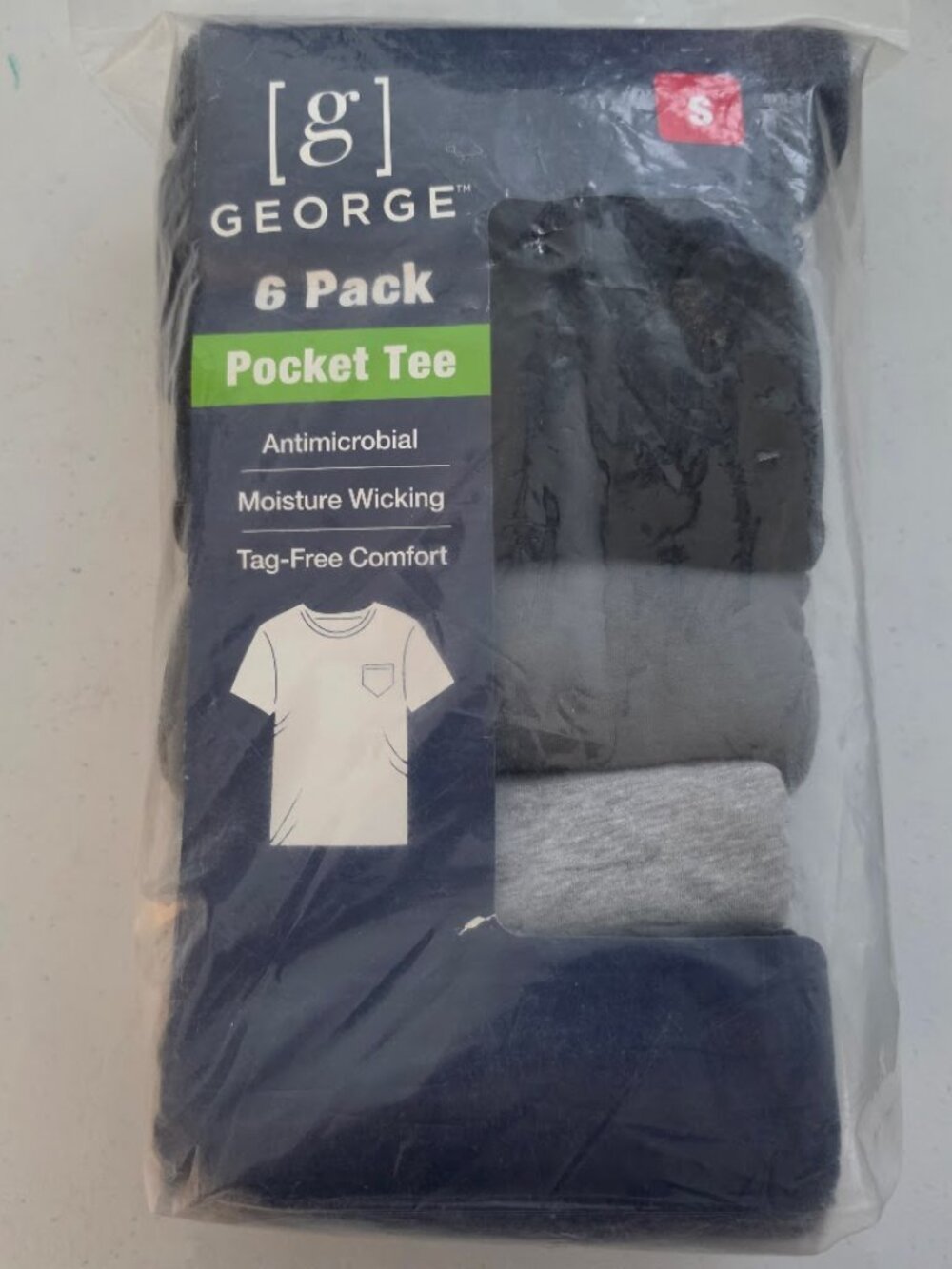 George Men's 6 pack Pocket Tee Shirt Pack. Size S. NEW.